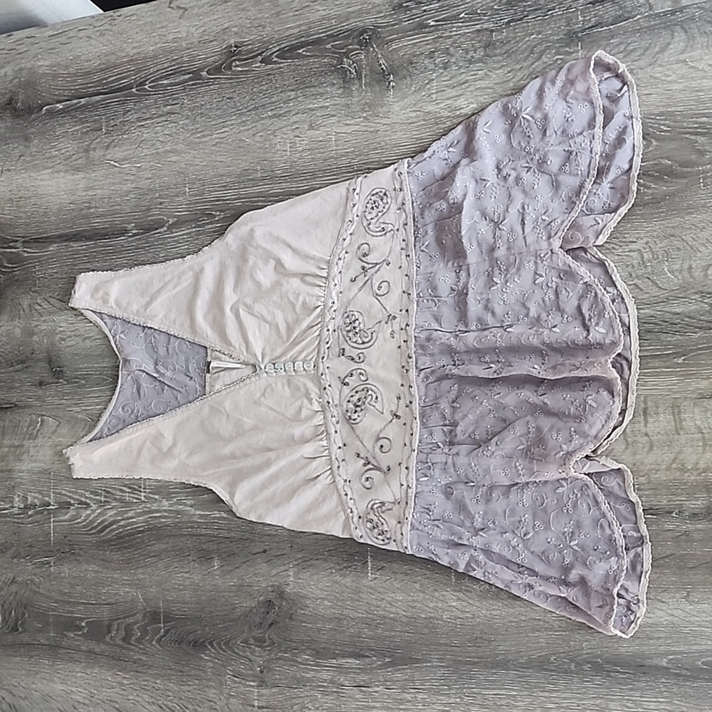 Free People Lavender and Cream Embroidered Lace Tank